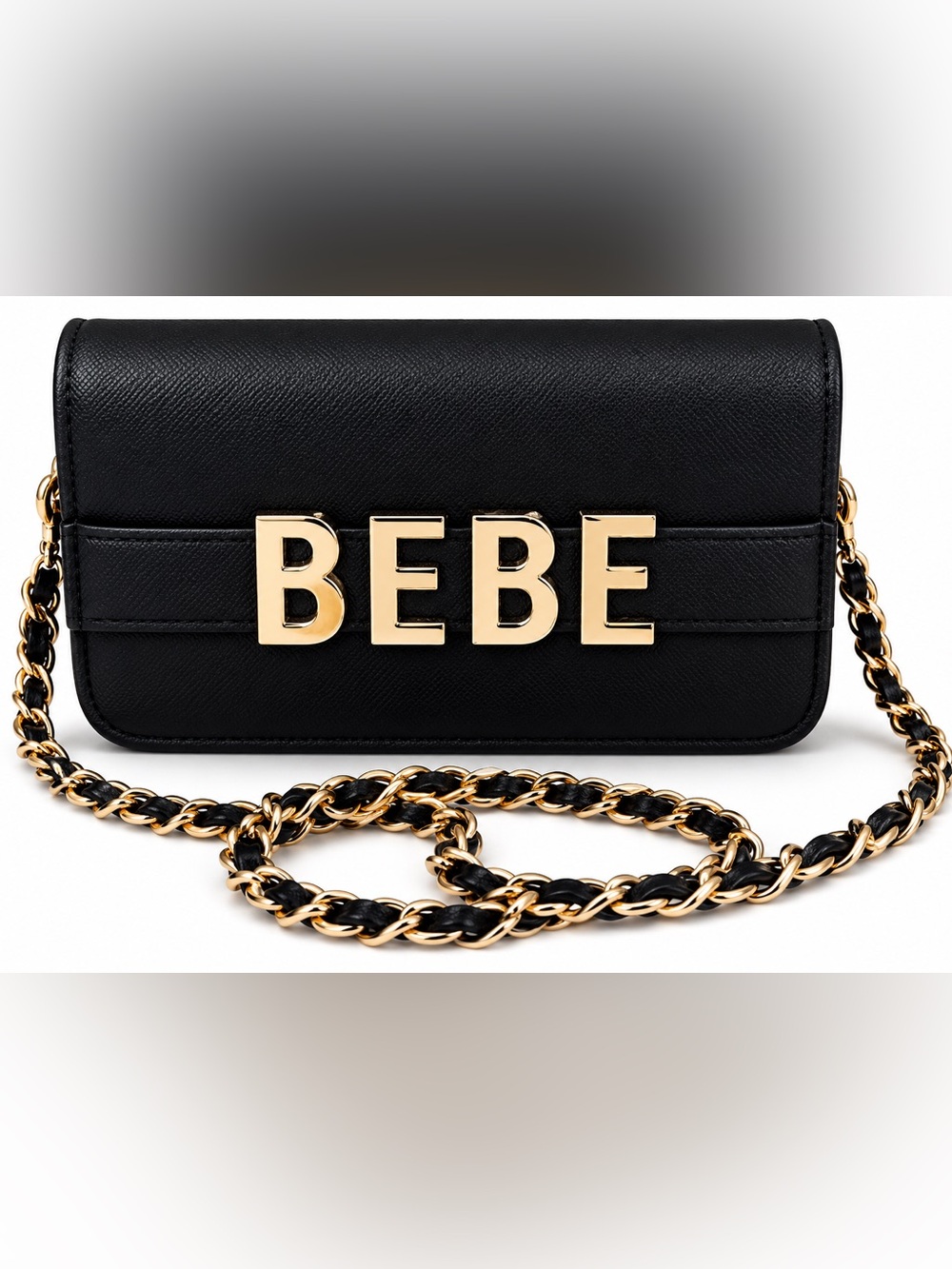 Bebe Black Quilted Logo Chain Shoulder Bag